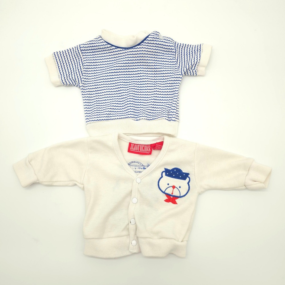 NautiKids Vintage 4pc Nautical Set Sailor Bear Striped Pants Shoes Boys 3-6M - Picture 4 of 8
